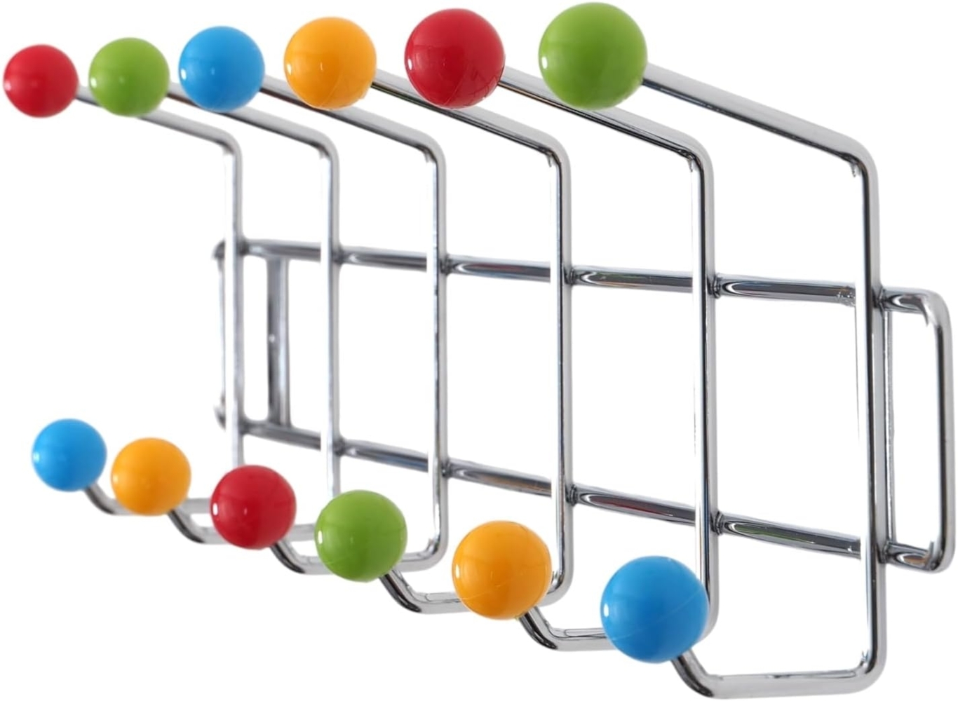 DESIGN DELIGHTS GARDEROBENLEISTE Colour Ball BUNT Silber| 50 x 15,5 x 6,5 cm(LxHxT) | farbenfrohe Wandgarderobe, Garderobe mit 12 Haken, Hakenleiste mit bunten Kugeln Bild 1