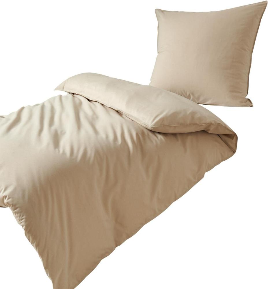 Traumschlaf Basic Uni Bettwäsche Chambray|160x210 cm + 65x100 cm| sand Bild 1