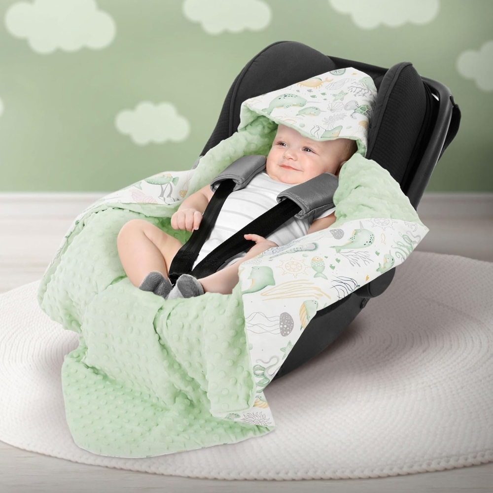 Einschlagdecke Kuscheldecke mit Kapuze aus Baumwolle Doppelseitig, Joyz, für Autositz Kinderwagen oder Buggy Bild 1