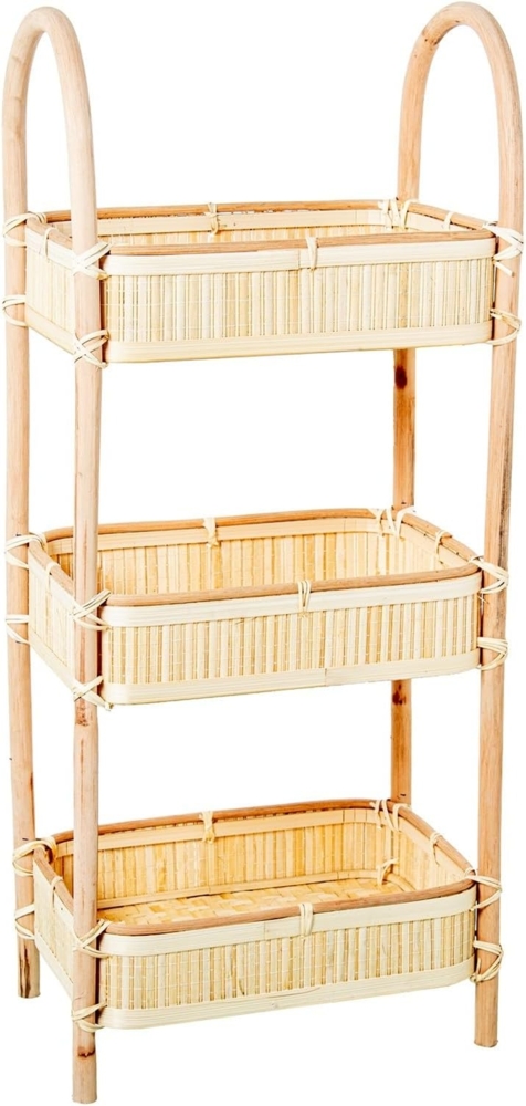 DRW Aufbewahrungsregal mit 3 Körben aus Holz und Rattan in Natur, 23 x 34 x 80 cm Bild 1