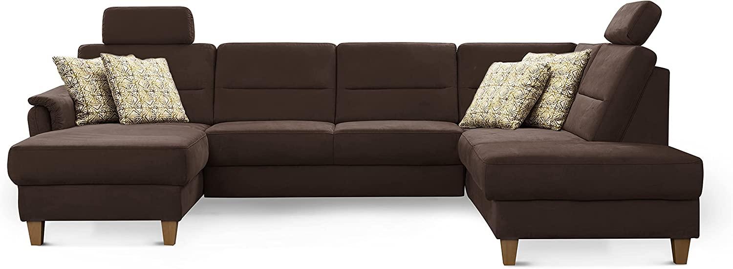 CAVADORE Wohnlandschaft Palera / U-Form Federkern-Sofa mit Schlaffunktion, Stauraum und 2 Kopfstützen / 314 x 89 x 212 / Mikrofaser, Braun Bild 1