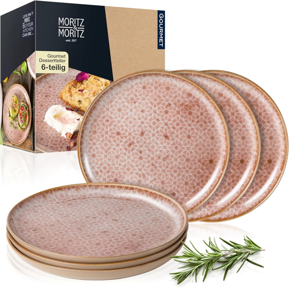 Moritz & Moritz Tafelservice TERRA Dessertteller Rosa (6-tlg), 6 Personen, Porzellan, für 6 Personen - spülmaschinen- und mikrowellengeeignet Bild 1