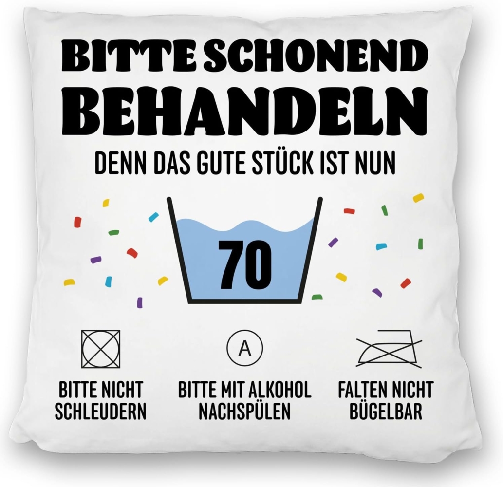 speecheese Dekokissen Bitte schonend behandeln - 70. Geburtstag Kissen satiniert Bild 1