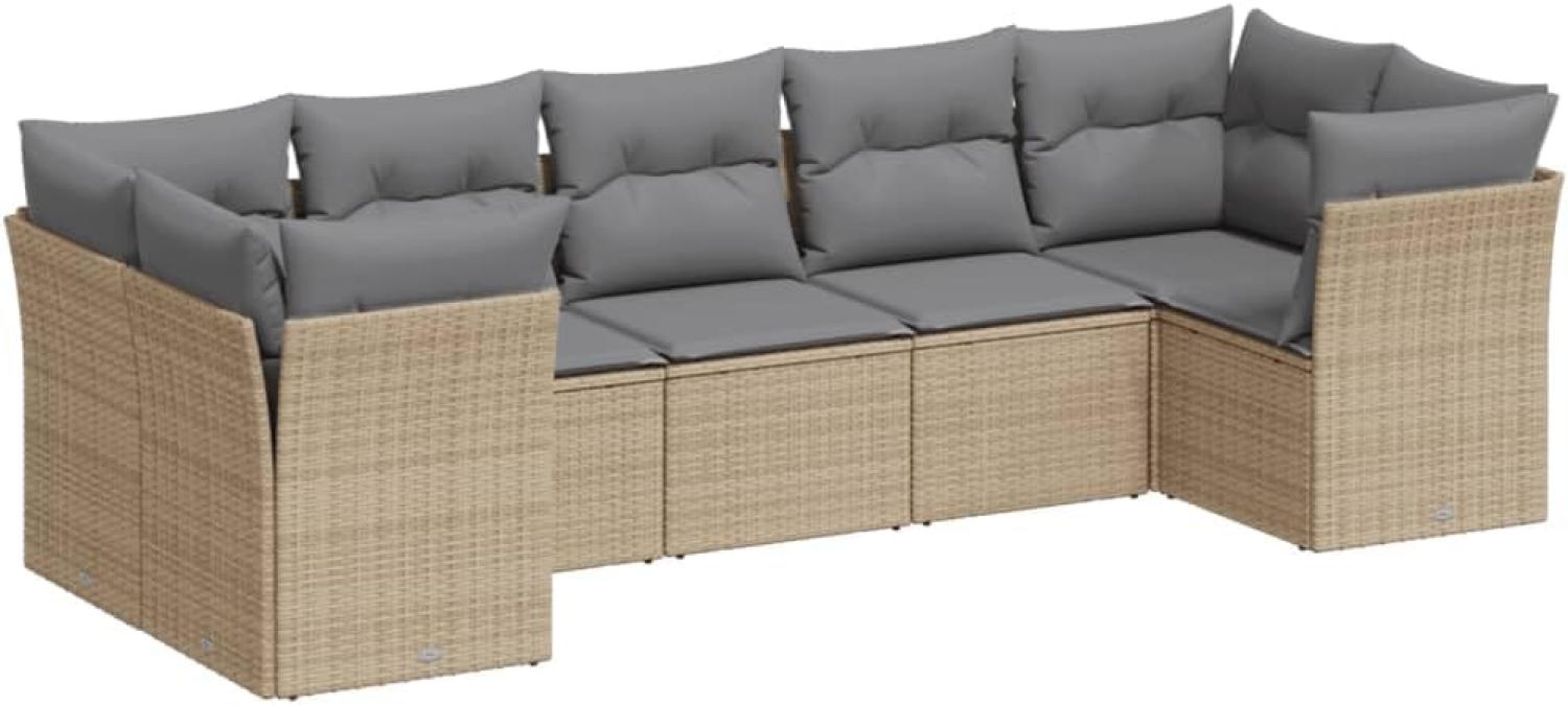 vidaXL 7-tlg. Garten-Sofagarnitur mit Kissen Beige Poly Rattan 3249958 Bild 1