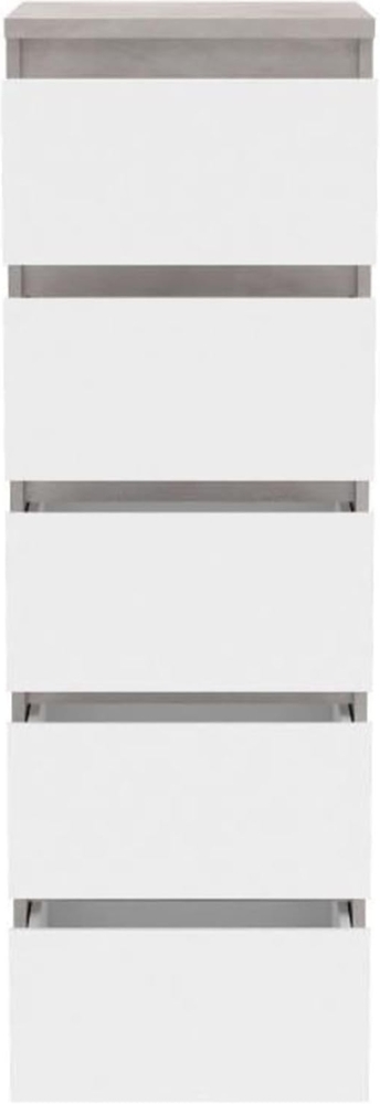 FORTE Chelsea Schmale Kommode 42 mit 5 Schubladen, Weiß/Betonoptik Dekor, 41,8 cm breit x 128 cm hoch x 42,2 cm tief Bild 1