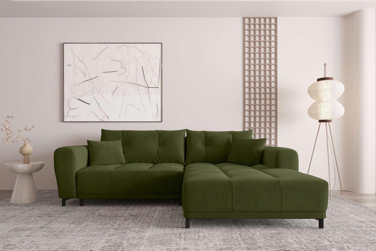 99rooms Massimo Ecksofa Cordstoff POSO Khaki ohne Schlaffunktion Rechts Bild 1