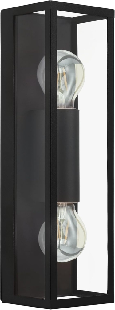 Eglo 99124 Badezimmerleuchte Wandleuchte AMEZOLA Stahl schwarz, Glas klar E27 2X60W IP44 L:11cm B:10cm H:38cm dimmbar Bild 1