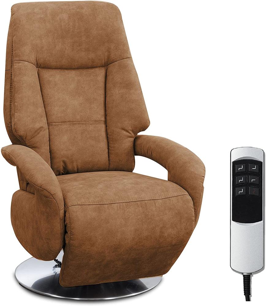 Cavadore TV-Sessel Edinburgh / Fernsehsessel mit elektrisch verstellbarer Relaxfunktion / 2 E-Motoren / 74 x 114 x 77 / Lederoptik: cognac Bild 1