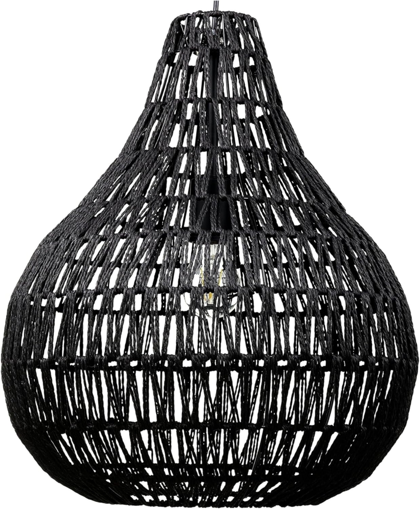'Molopo' Hängeleuchte Schwarz Papiergeflecht Rattan-Optik geschwungene Form Boho Stil Bild 1