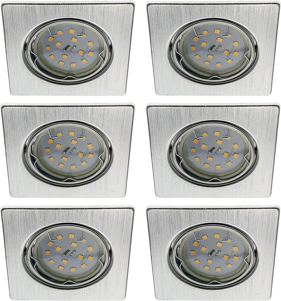 TRANGO LED Einbaustrahler, Dimmfunktion, 6er Set 6729-069SMOSD LED Einbaustrahler Aluminium gebürstet Eckig inkl. 6x 5 Watt 3 Stufen dimmbar Ultra Flach LED Modul 3000K warmweiß, Deckenspot, Einbauspot, Deckenleuchte, Downlight Bild 1
