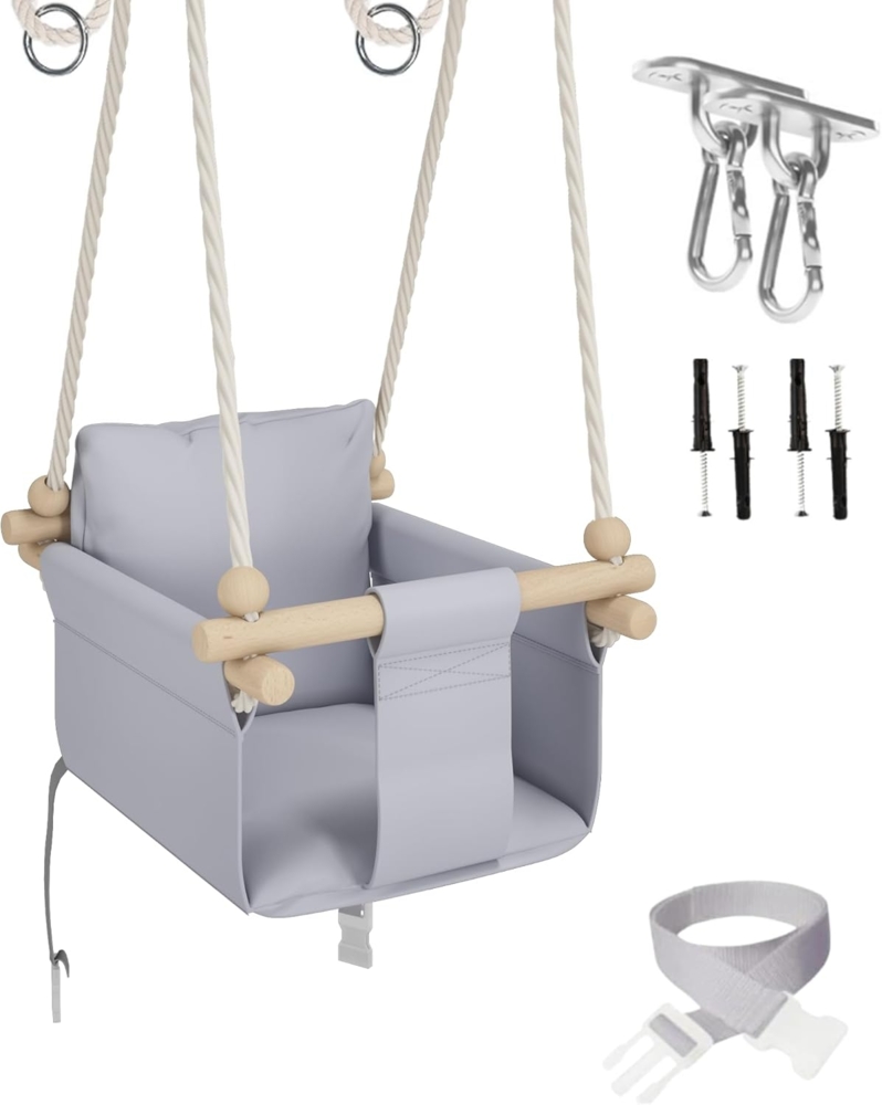 MAMOI® Schaukel | Babyschaukel | Schaukel indoor Kinder | Holzschaukel Baby | Kinderschaukel Holz | Indoor Babyschaukel | Indoor Schaukel + SICHERHEITSGURT | CE | 100% ECO | Made in EU Bild 1