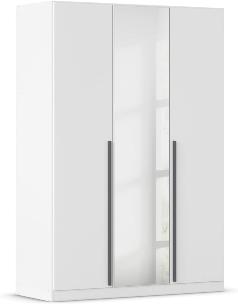 rauch Kleiderschrank Alba, Drehtürenschrank, Garderobenschrank, 3-türig, mit Spiegel, mit 2 Kleiderstangen und 2 Einlegeböden, Farbe Weiß, Griffstange Grau metallic, Schwarz, 136x197x56cm Bild 1