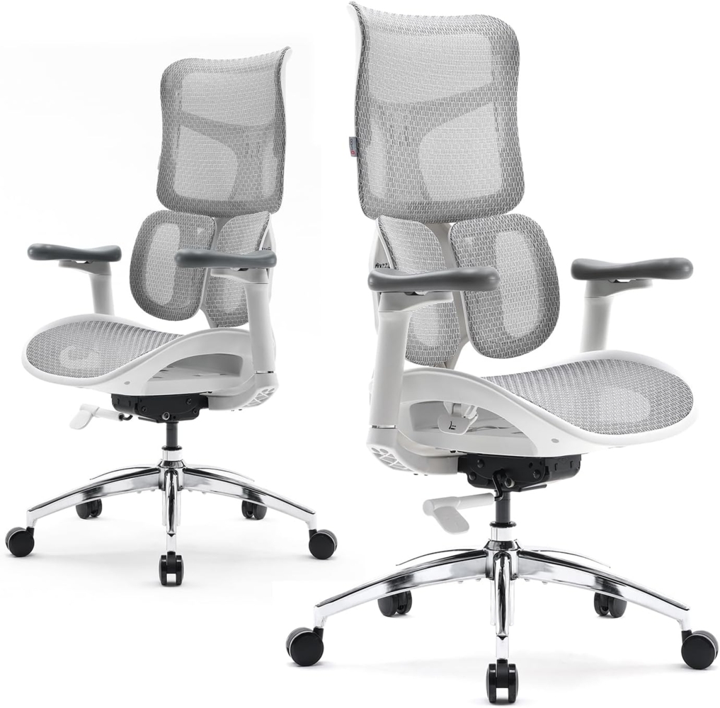 SIHOO Bürostuhl Ergonomischer-Mit Dualer Dynamischer Lordosenstütze, Schreibtischstuhl with 5-Fach Verstellbarer Rückenlehne, Office Chair with 4D-koordinierten Armlehnen(S100 Weiß) Bild 1
