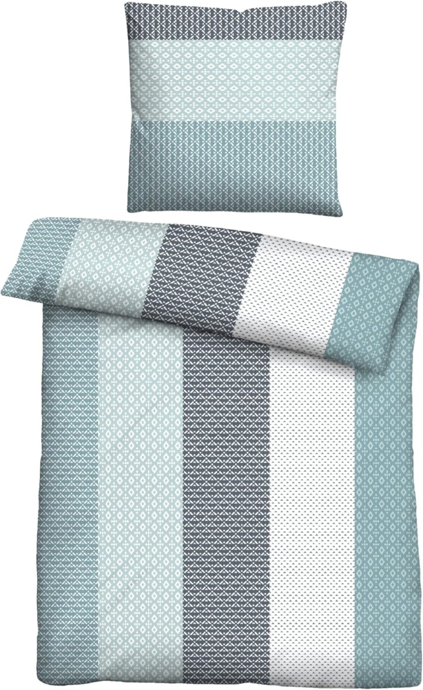 Traumhaft schlafen - Castell - Markenbettwäsche Mikrofaser Bettwäsche 0560339 LÄNGSMUSTER, taubenblau, 1x 135x200 cm + 1x 80x80 cm Bild 1