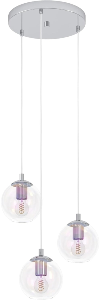 EGLO Cluster Hängelampe Ariscani 2, 3-flammige Pendelleuchte irisierend, Esstisch Hängeleuchte bunt schimmernd, Esszimmerlampe hängend aus Metall in Chrom und Glas, E27, Ø 42,5 cm Bild 1