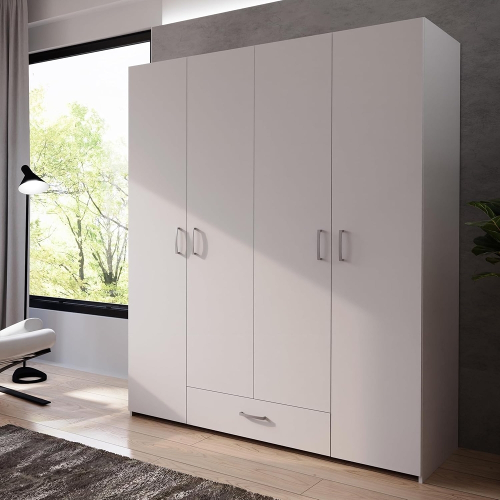 FORTE ECONOBOX Kleiderschrank 160, moderner Schrank mit 4 Drehtüren und 1 Schublade, Holzwerkstoff, Weiß, 159,1 cm breit, 190,5 cm hoch, 54,4 cm tief Bild 1