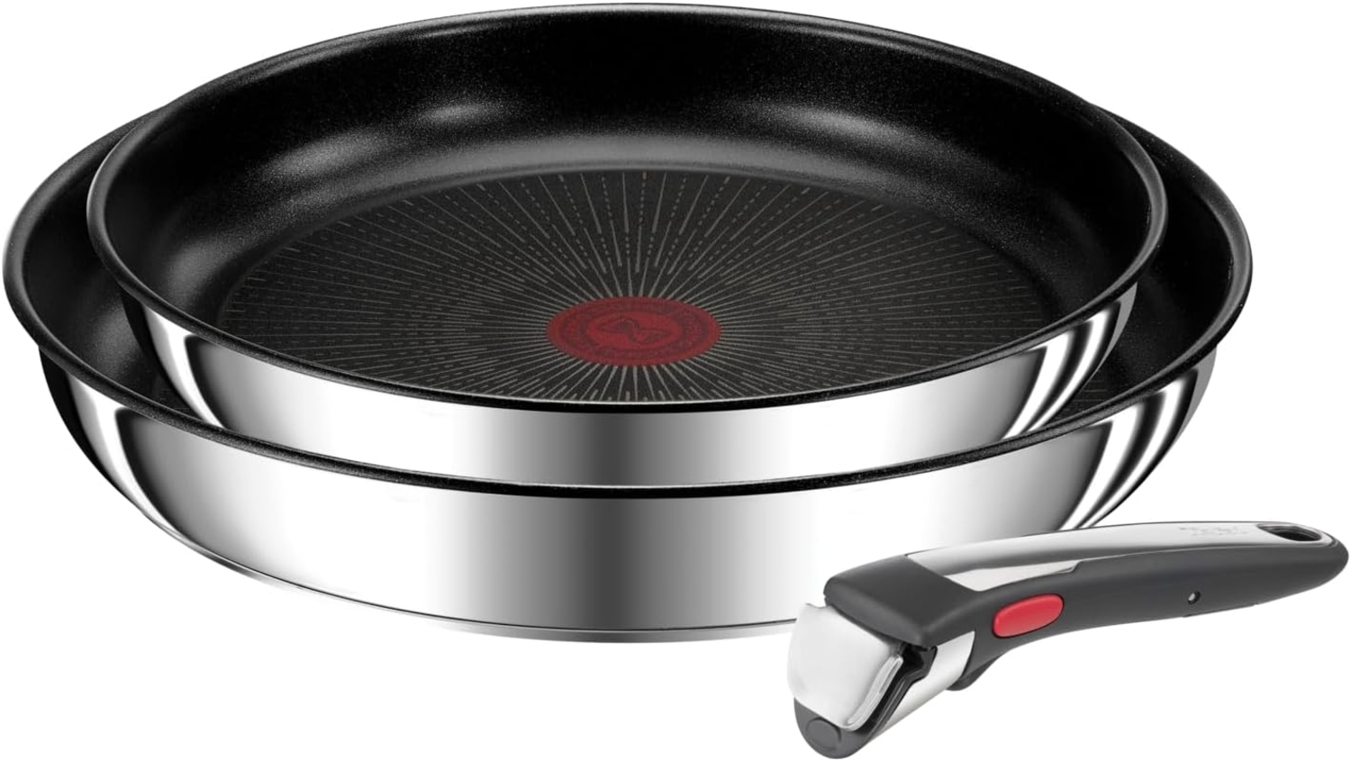 Tefal Ingenio Preference On 3-teiliges Pfannenset, stapelbar, Pfanne Induktion mit Antihaftversiegelung, Thermo-Signal bei idealer Brattemperatur, für alle Herdarten geeignet, Edelstahl, L97493 Bild 1