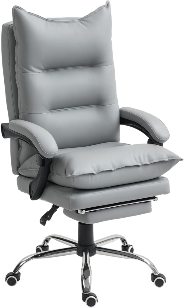 Vinsetto Schreibtischstuhl mit Fußstütze höhenverstellbarer Drehstuhl Rückenlehne (Bürostuhl, 1 St), Kunstleder Hellgrau 66 x 72 x 122-130 cm Bild 1