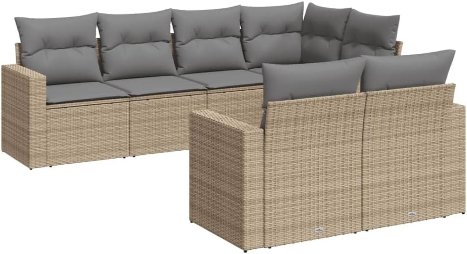 vidaXL 7-tlg. Garten-Sofagarnitur mit Kissen Beige Poly Rattan 3251546 Bild 1