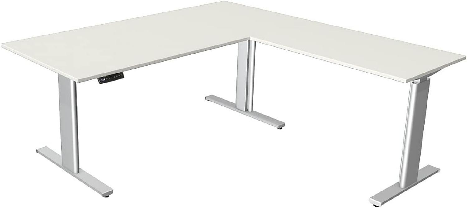 Kerkmann Schreibtisch Sitz-Stehtisch Move 3 silber 200x100 cm mit Anbautisch 120x70 cm ektr. höhenverstellbar weiß Bild 1