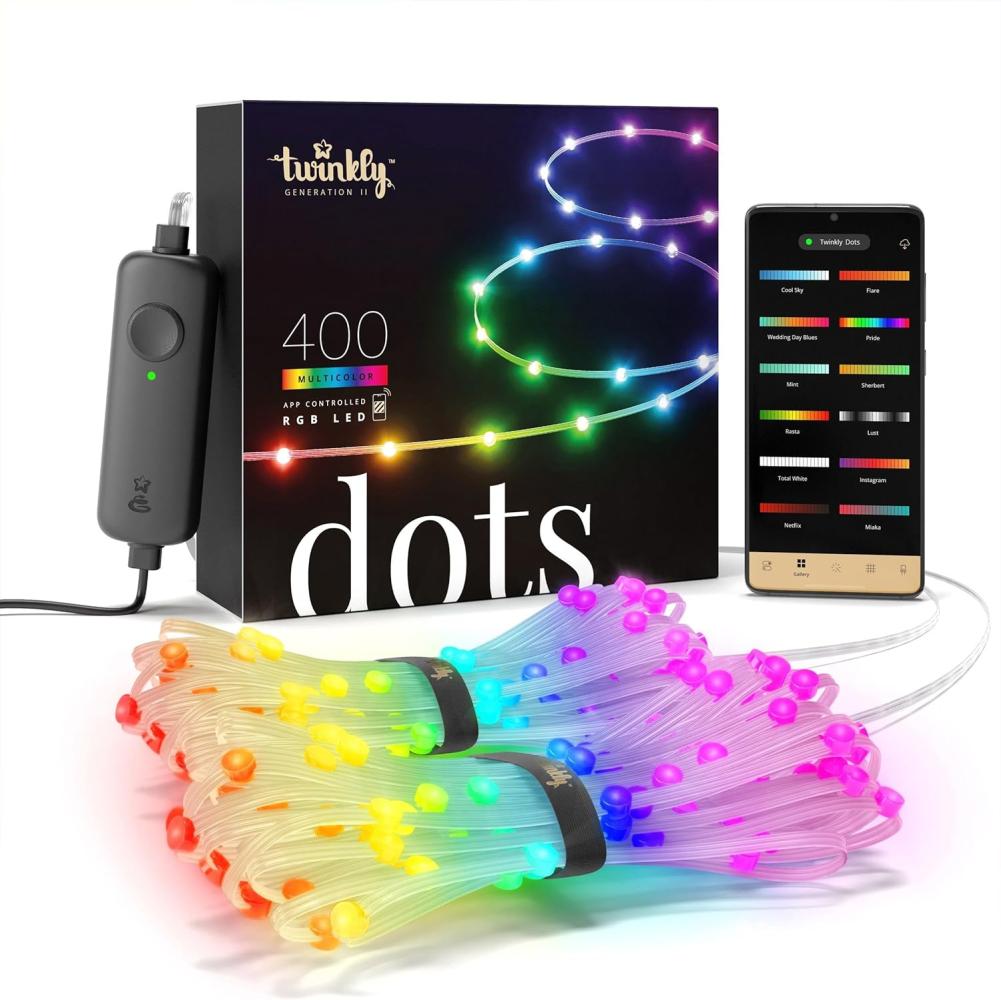 Twinkly Dots - Flexible LED-Lichterkette mit 400 RGB-LEDs - Weihnachtsbeleuchtung für Drinnen und Draußen - App-gesteuerte Weihnachtsdeko, klarer Draht, 20m Bild 1