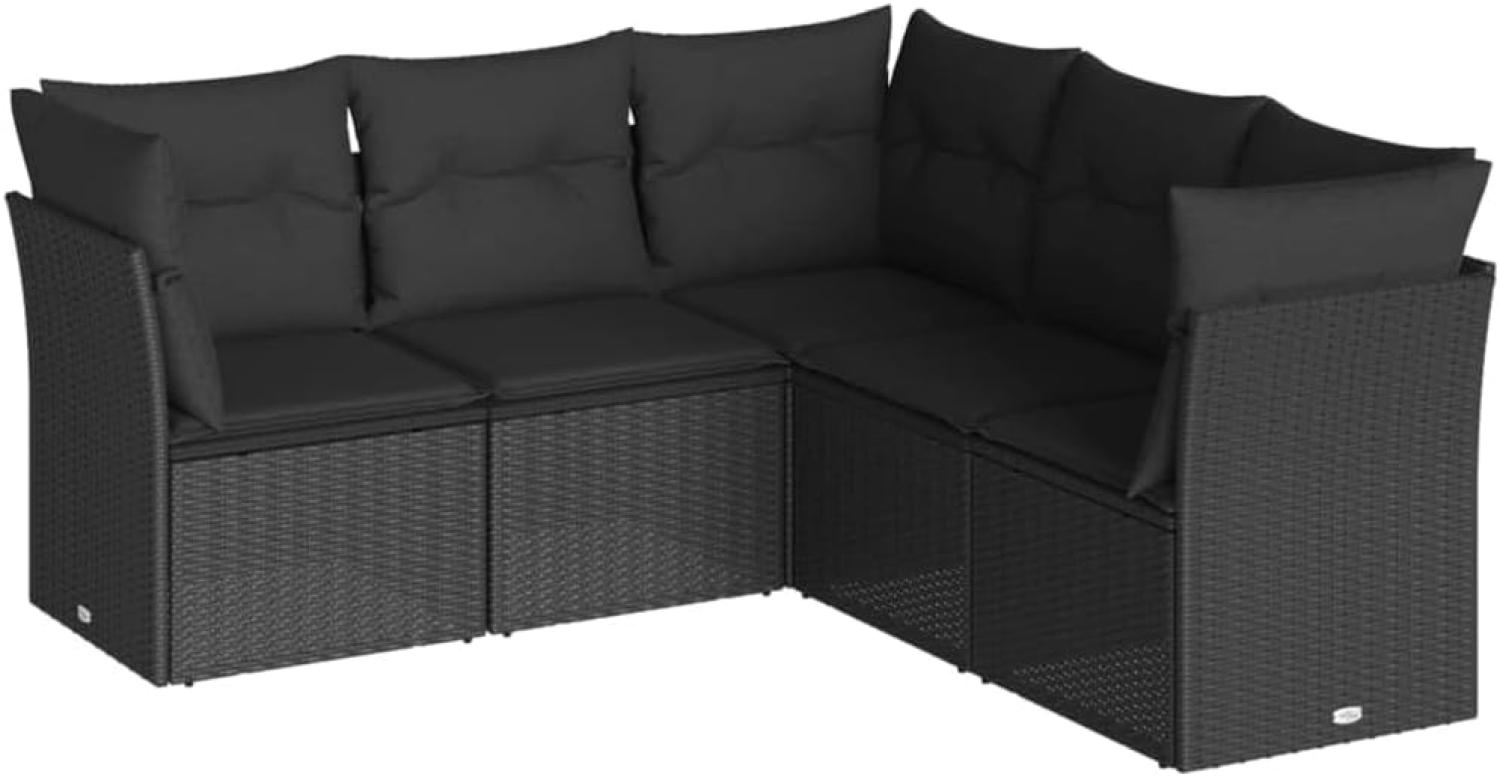 vidaXL 5-tlg. Garten-Sofagarnitur mit Kissen Schwarz Poly Rattan 3249454 Bild 1