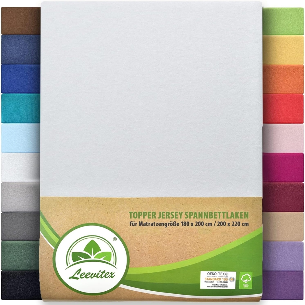 leevitex® Spannbettlaken Topperbezug aus 100% Mako-Jersey – 170g/m², 18cm Steg, 180x200-200x220, Gummizug: rundum, Optimale Abdeckung – ideal für Topperauflagen, Öko-Tex Standard 100 Bild 1