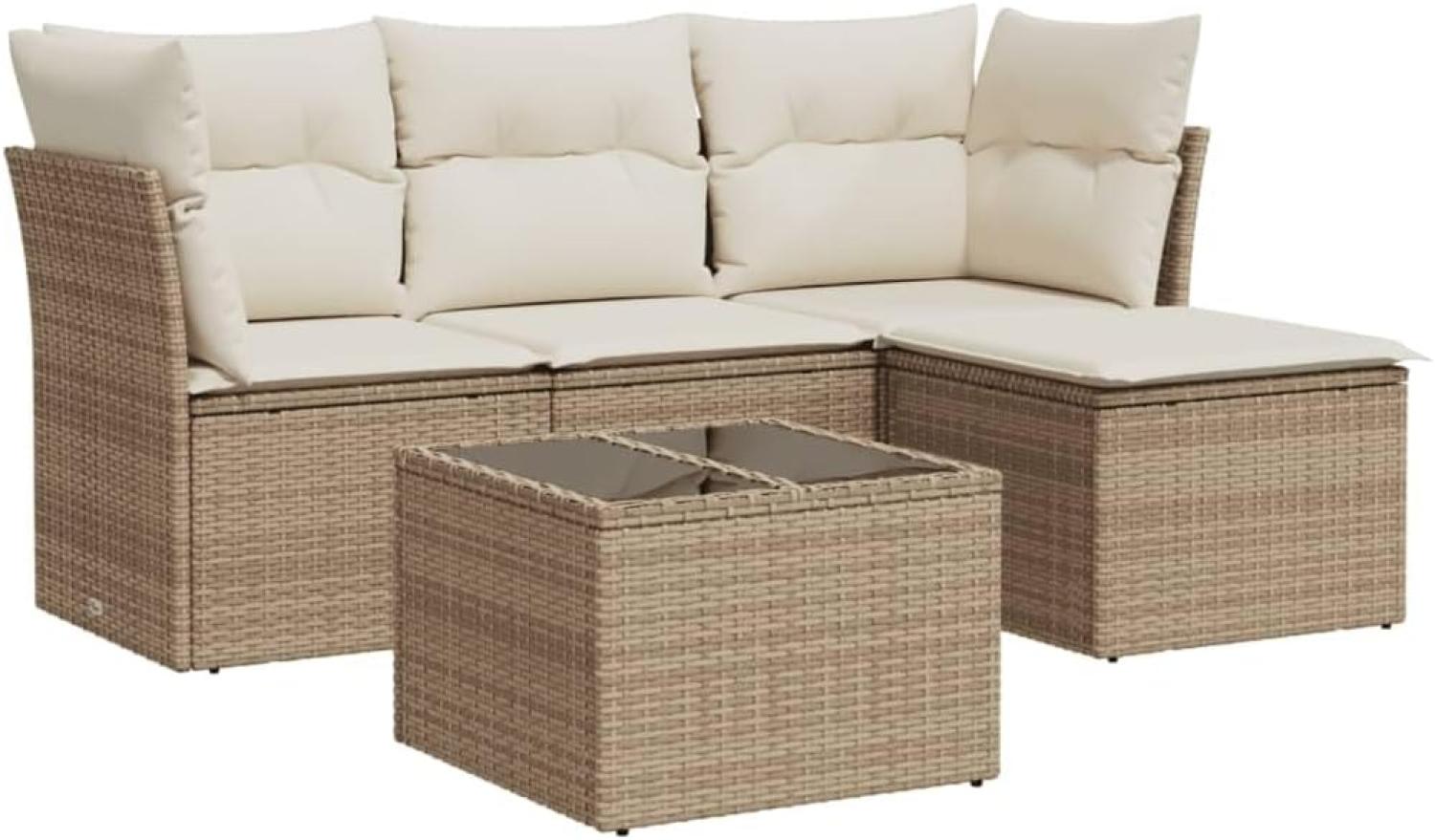 vidaXL 5-tlg. Garten-Sofagarnitur mit Kissen Beige Poly Rattan 3217548 Bild 1