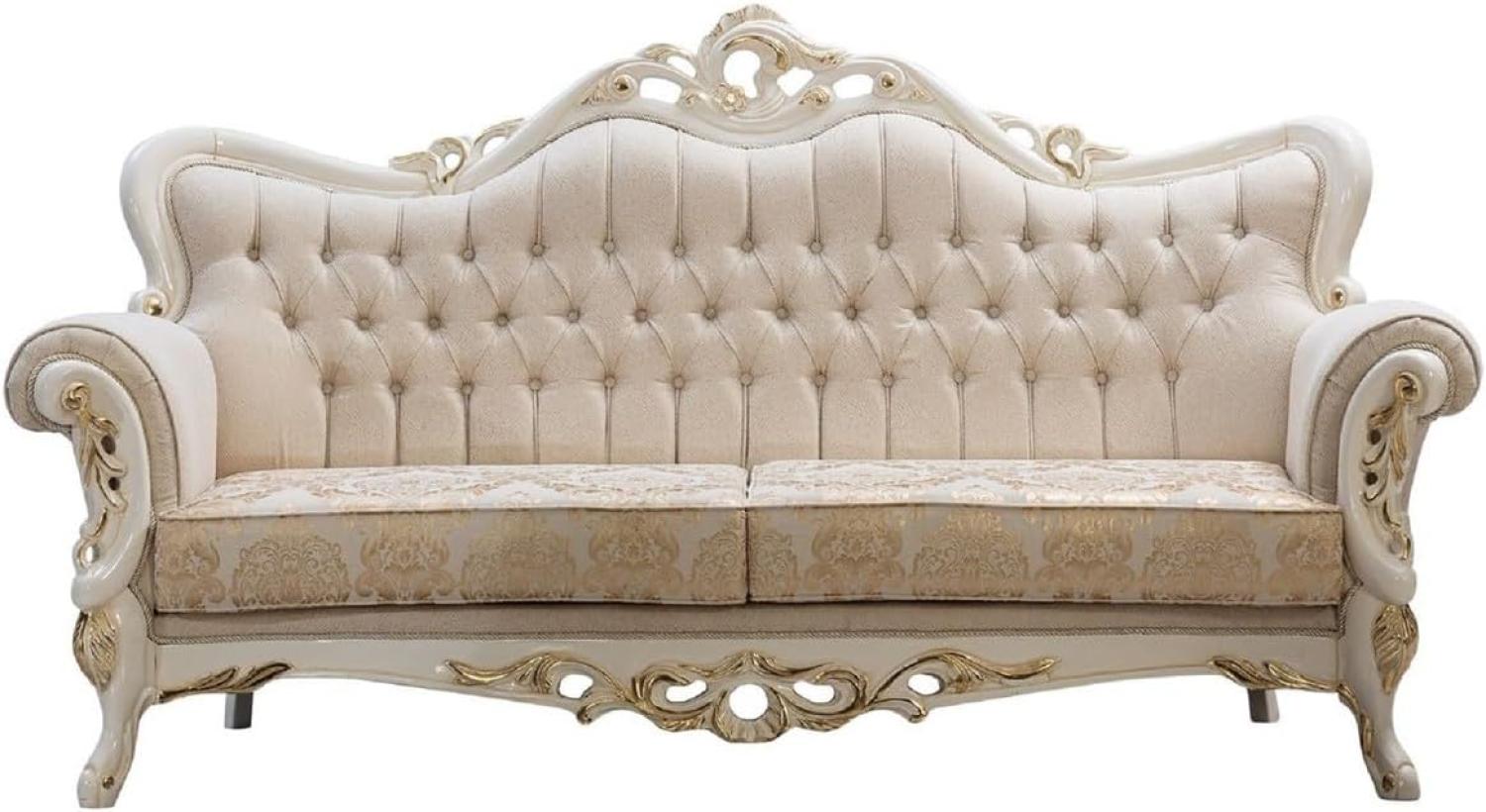Casa Padrino Luxus Barock Sofa Weiß / Gold - Barockstil Wohnzimmer Sofa mit elegantem Muster - Luxus Wohnzimmer Möbel im Barockstil - Barock Möbel - Barock Einrichtung Bild 1
