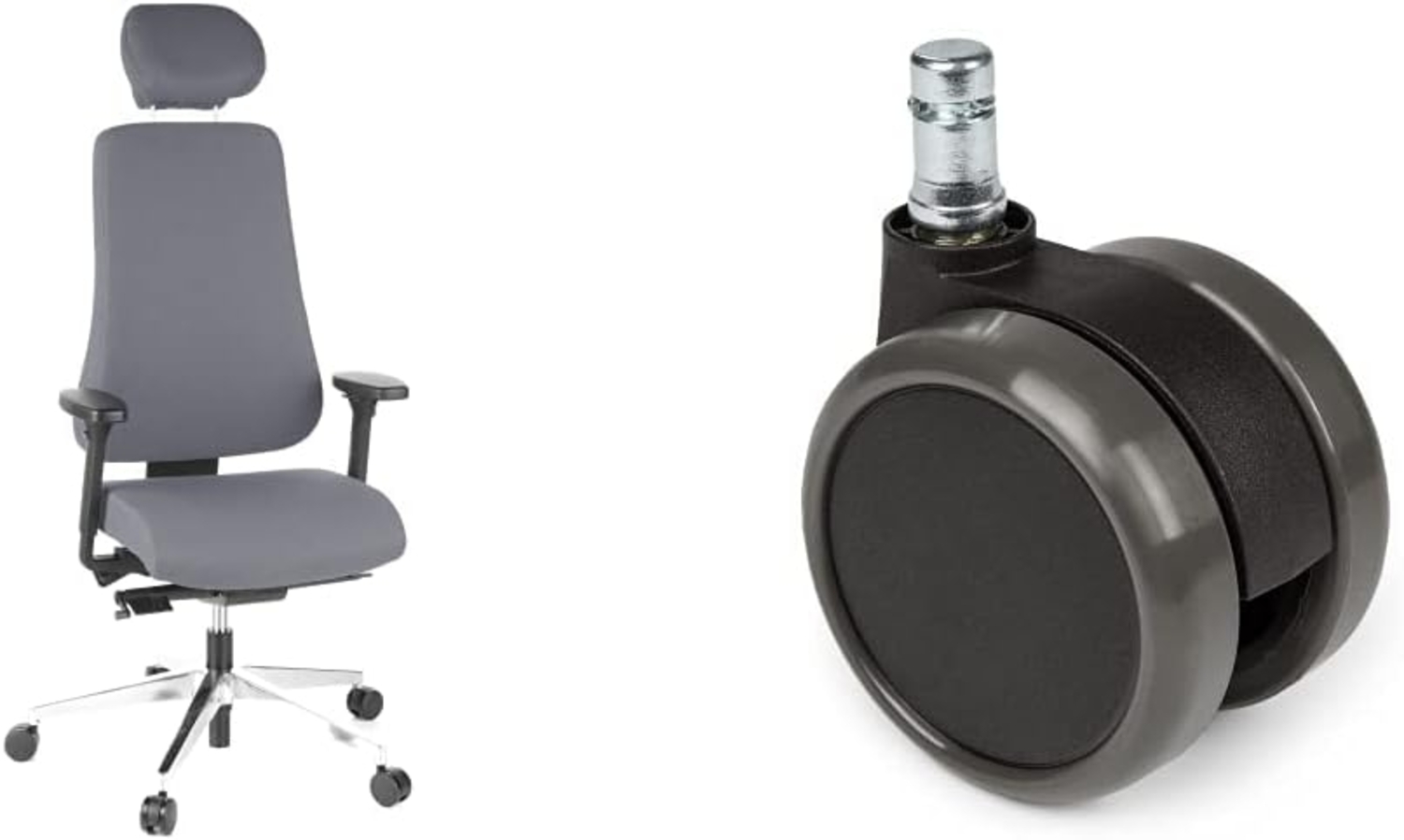 hjh OFFICE 608430 Bürostuhl Drehstuhl PRO-TEC 400 Stoff anthrazit, ergonomisch, inkl. Schiebesitz, hohe Rückenlehne & 619010 5X Hartbodenrollen für Bürostuhl ROLO Stift 11 mm/Rolle 65 mm Bild 1