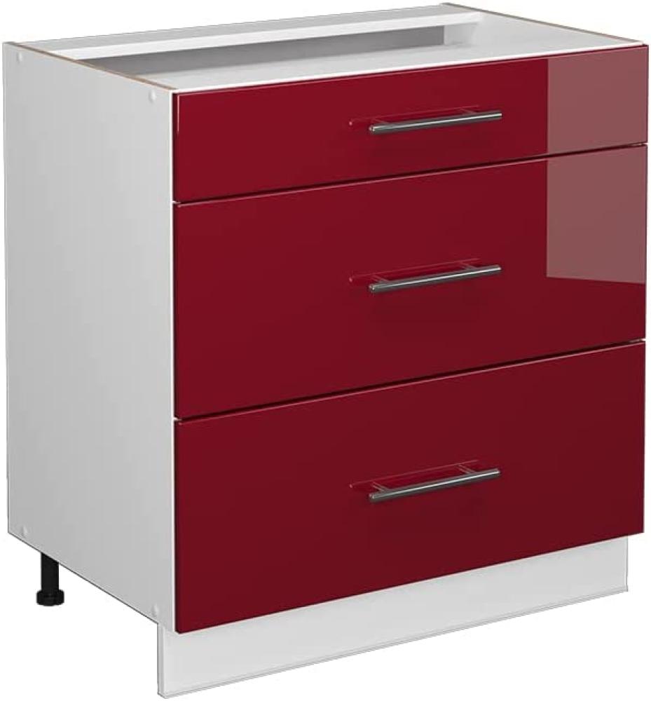 Vicco Küchenschrank Küchenmöbel Küchenzeile Fame-Line modern Küche Einbauküche Blende Unterschrank Hochschrank Hängeschrank (Weiß-Bordeaux-Rot Hochglanz, Schubladenunterschrank 80 cm) Bild 1