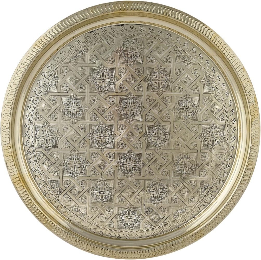 Marrakesch Orient & Mediterran Interior Dekotablett Orientalische Deko Tablett Serviertablett Kerzentablett Gold 38cm, Handarbeit Bild 1