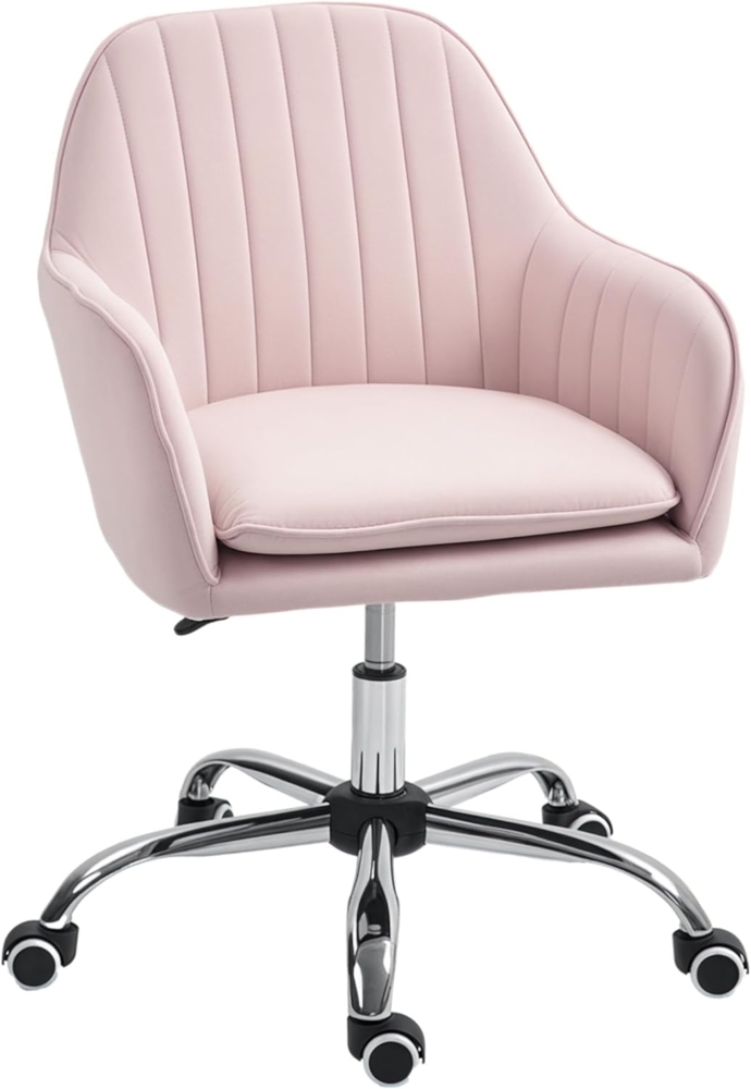 HOMCOM Bürostuhl drehbar, mit Rücken- und Armlehne, Samtoptik (höhenverstellbarer Drehstuhl, 1 St), für Büro, Arbeitszimmer, Rosa Bild 1