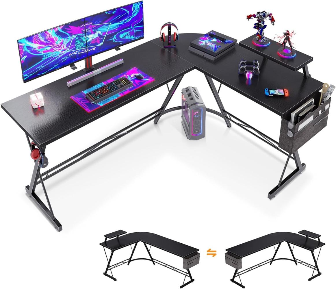 ODK Gaming Tische, 167x120 cm Computertisch, Schreibtisch L Form mit runder Ecke, Eckschreibtisch mit Monitorablage, Schwarz Bild 1