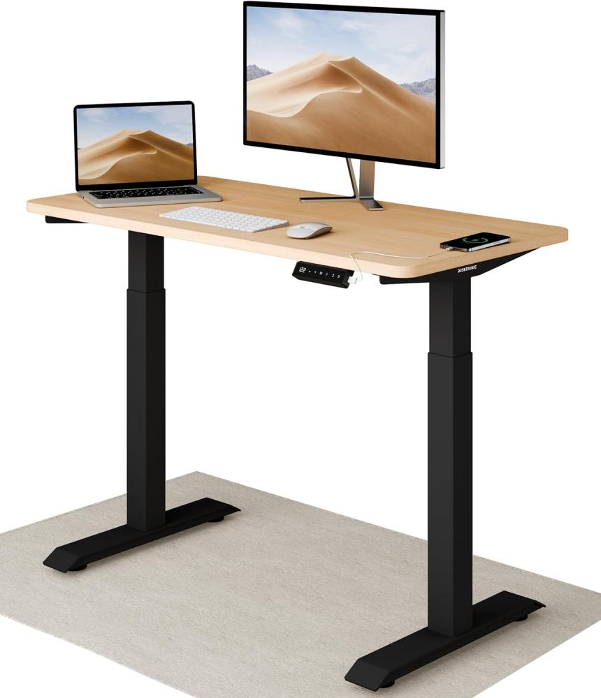 Höhenverstellbarer Schreibtisch (120x60 cm) - Sitz- & Stehpult mit Ladebuchsen - Schreibtisch Höhenverstellbar Elektrisch Touchscreen & Stahlfüßen - Schreibtisch Höhenverstellbar von Desktronic Bild 1