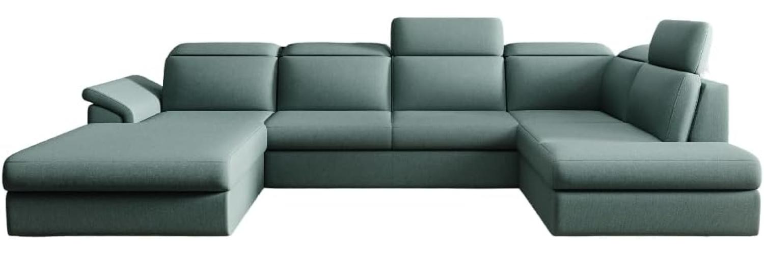 Designer Sofa Emiliano mit Schlaf- und Klappfunktion Stoff Grün Links Bild 1