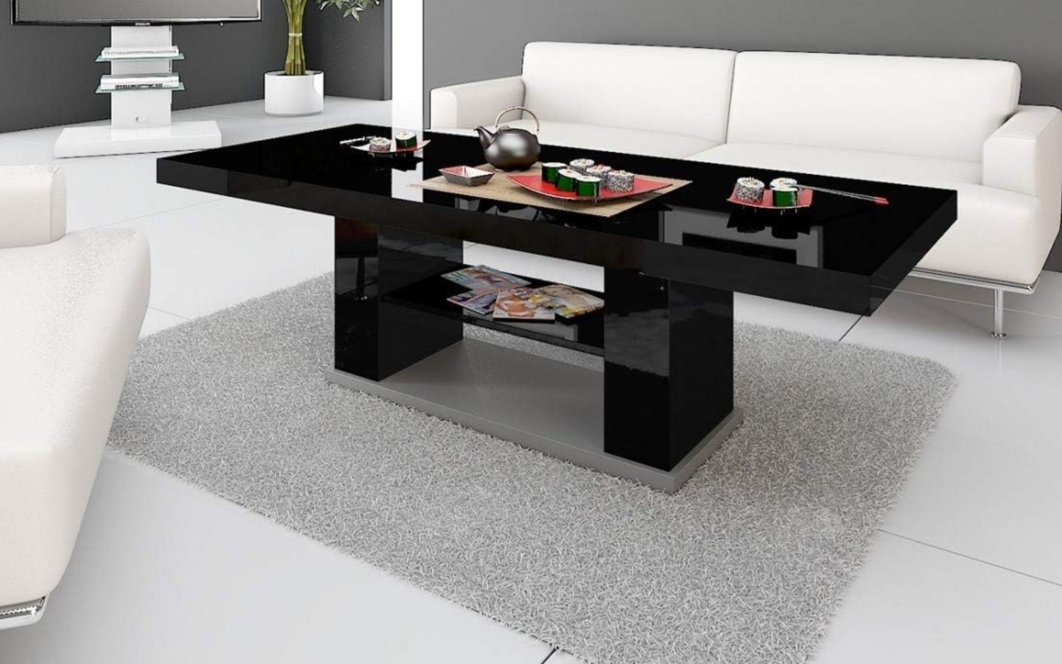 designimpex Couchtisch Design HN-777 Schwarz - Grau Hochglanz höhenverstellbar ausziehbar Bild 1
