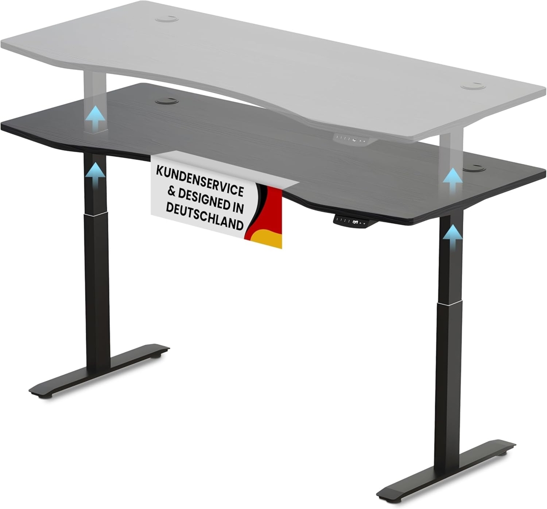 Schreibtisch Höhenverstellbar Elektrisch Mit Memory Funktion Ergonomischer Stehtisch Mit Teleskop Tischgestell 180x80 cm Oder 150x78 cm (Schwarz-Schwarz, 180x80 cm) Bild 1