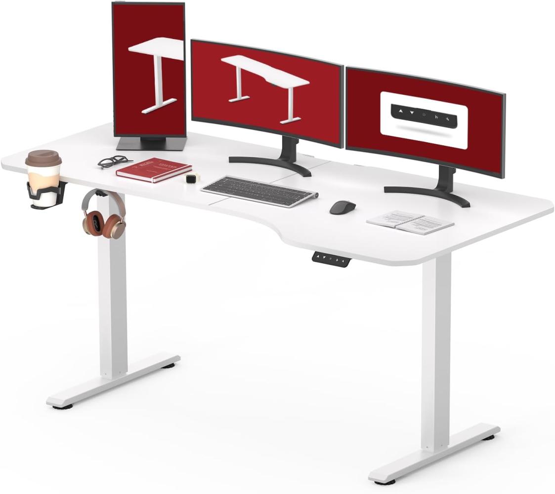 SANODESK Höhenverstellbarer Schreibtisch 160 x 75 cm Schreibtisch Höhenverstellbar Elektrisch Ergonomischer Steh-Sitz Tisch Computertisch für Heimbüro Homeoffice(weiß) Bild 1