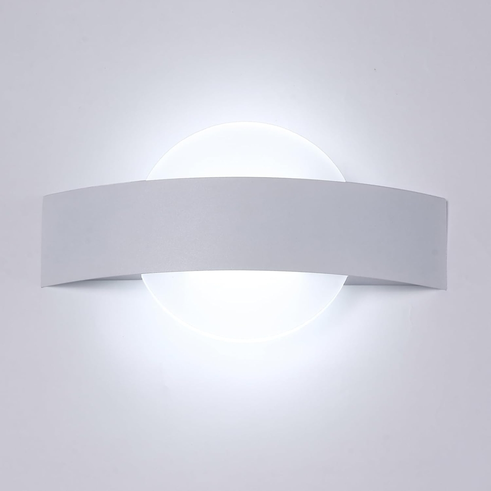 Comely Wandlampe LED Innen, 12W 1350LM Modern Wandleuchte, Weiß Acryl Wandbeleuchtung für Wohnzimmer Schlafzimmer Flur, Kaltweiß 6500K Bild 1
