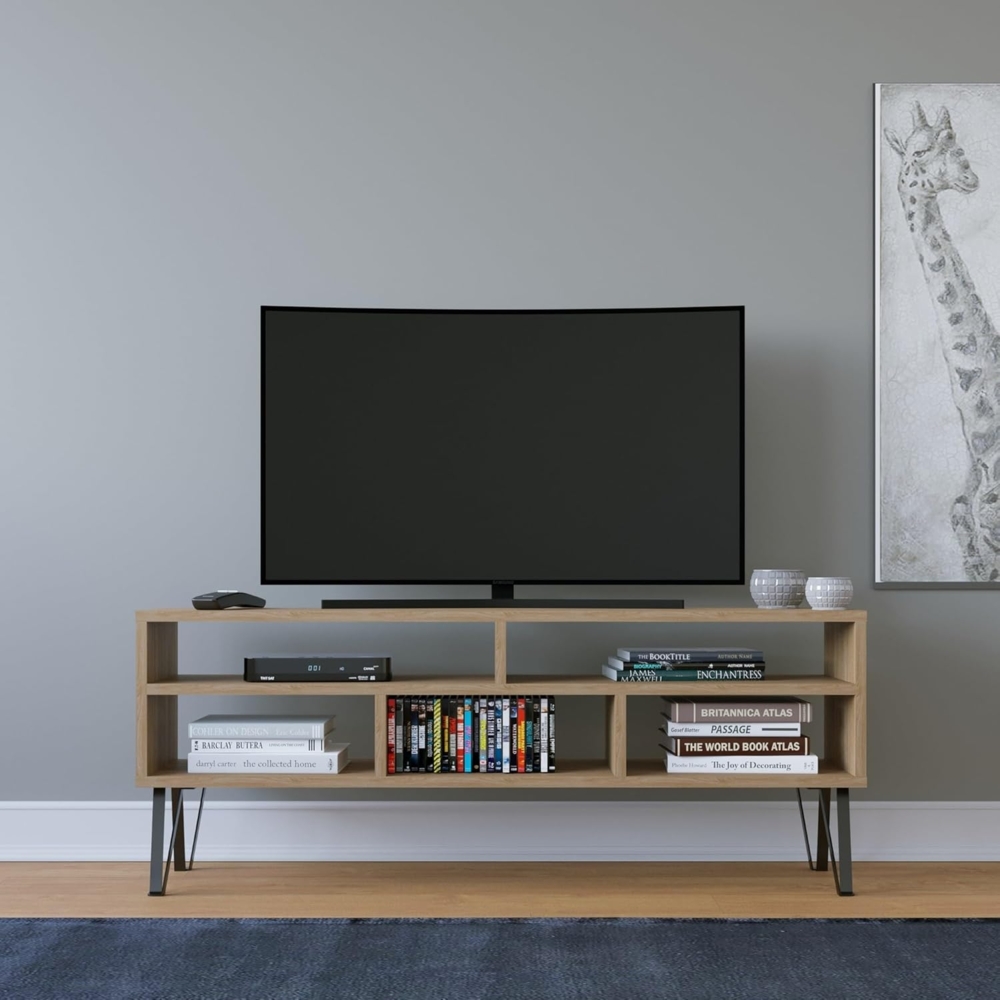 Stylish Oak TV Stand, 120 cm Wide, 25 cm Deep, 46.6 cm High | 100% Melamine Coated Particle Board, 18 mm Thick | Wall-Mountable with Multiple Shelves Bild 1