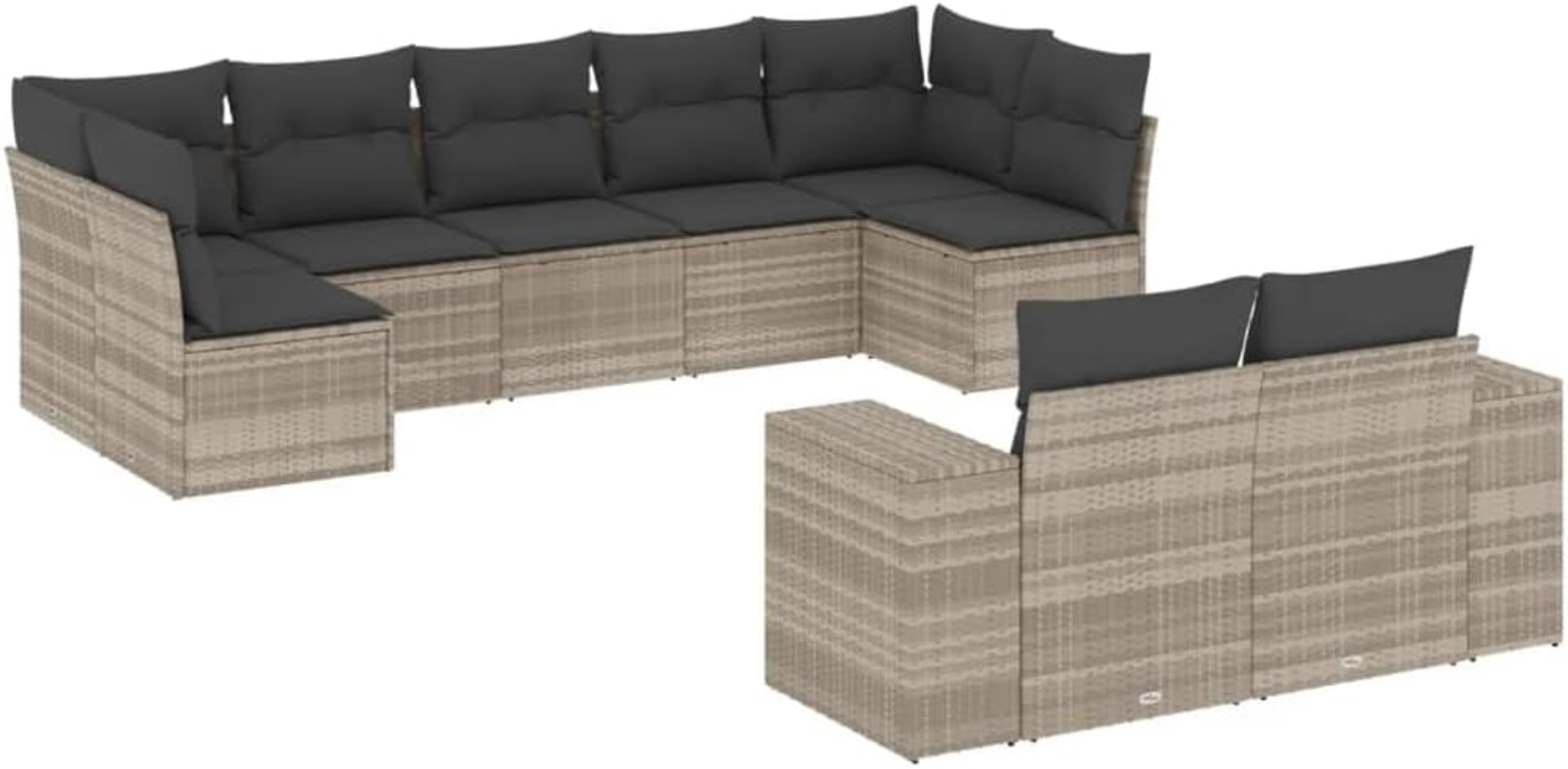 vidaXL 9-tlg. Garten-Sofagarnitur mit Kissen Hellgrau Poly Rattan 3255359 Bild 1