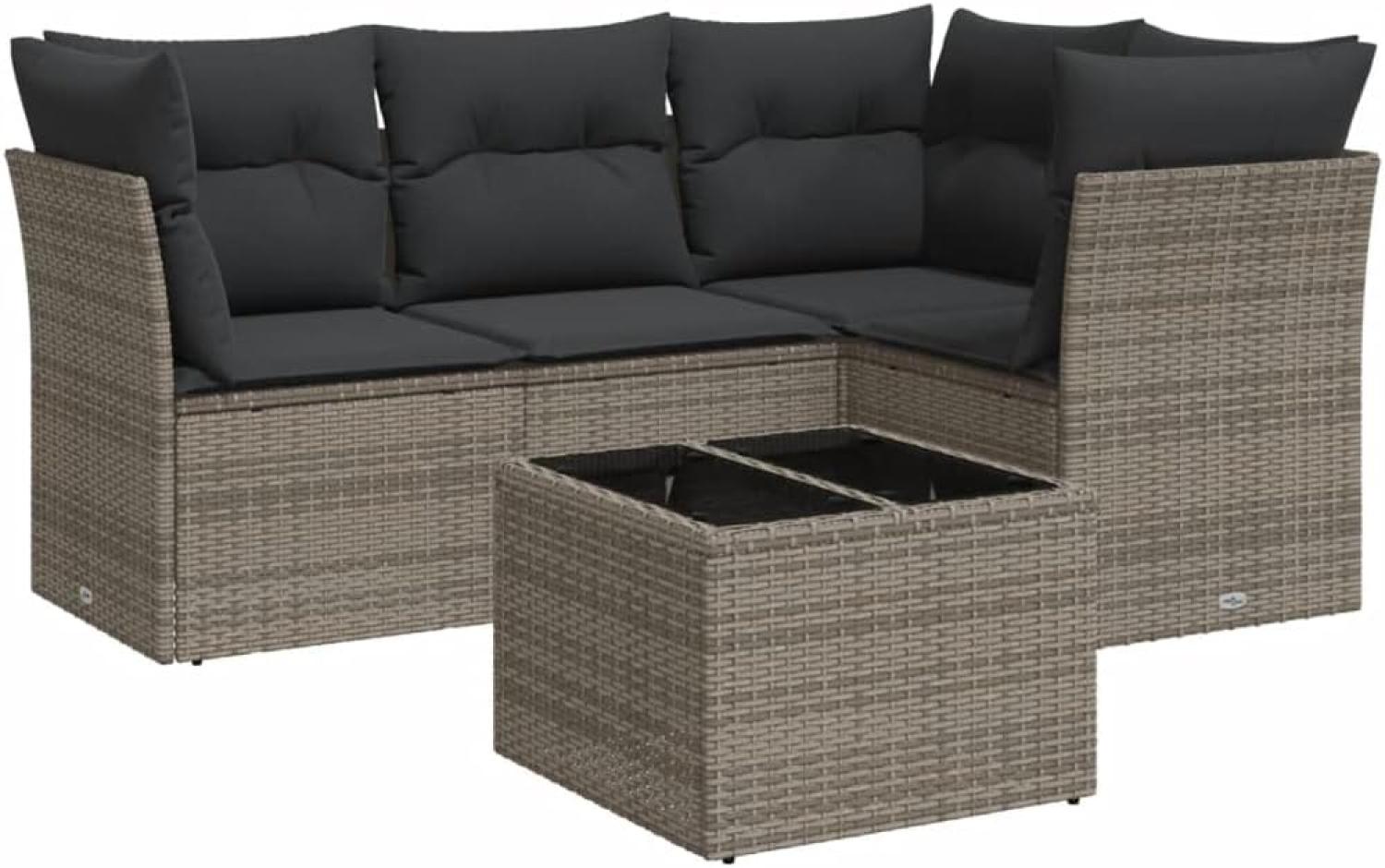 vidaXL 5-tlg. Garten-Sofagarnitur mit Kissen Grau Poly Rattan 3249429 Bild 1