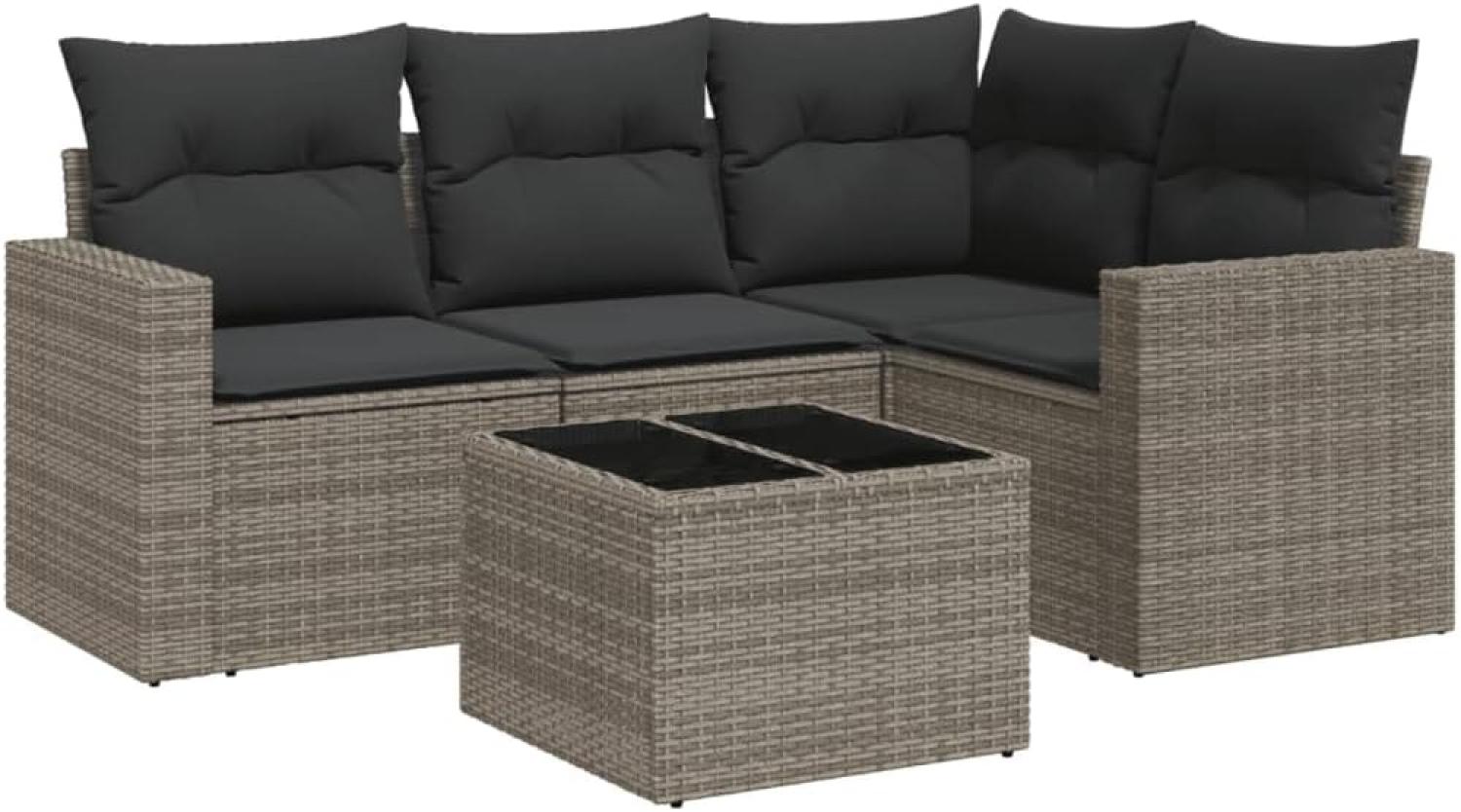 vidaXL 5-tlg. Garten-Sofagarnitur mit Kissen Grau Poly Rattan 3251257 Bild 1