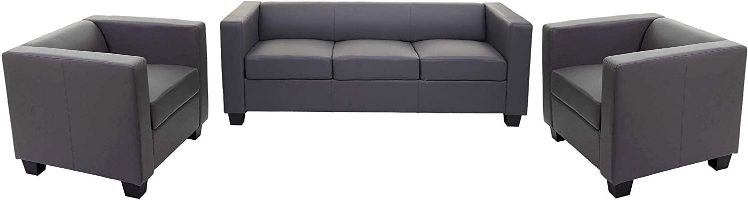 3-1-1 Sofagarnitur Couchgarnitur Loungesofa Lille ~ Kunstleder, dunkelgrau Bild 1