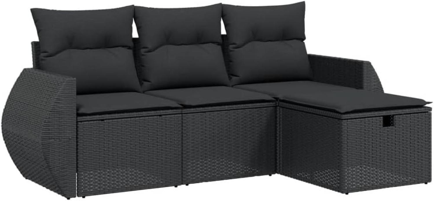 vidaXL 4-tlg. Garten-Sofagarnitur mit Kissen Schwarz Poly Rattan 3264061 Bild 1