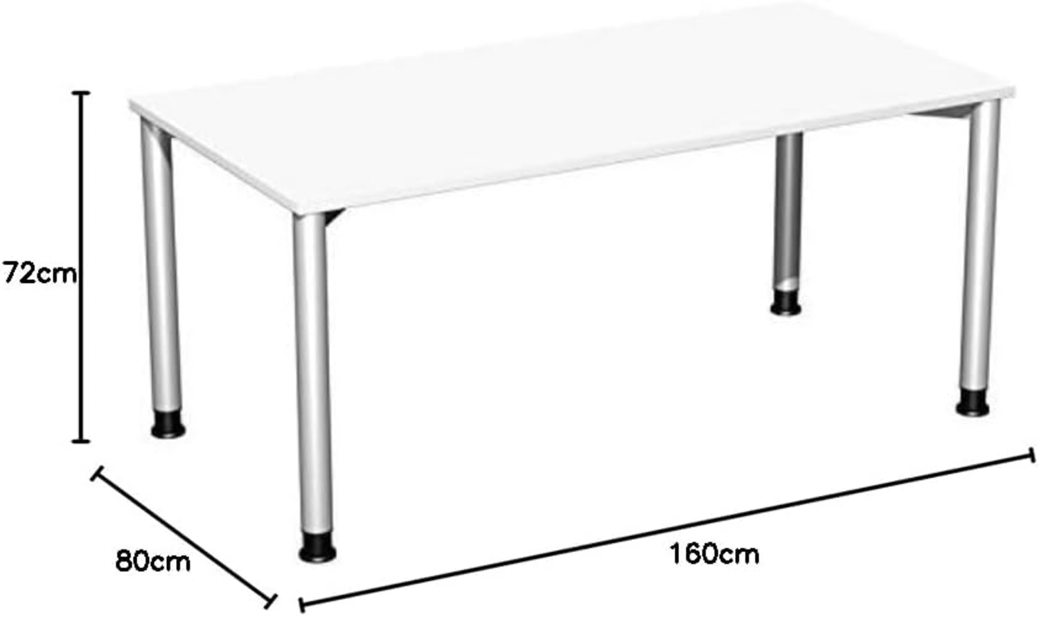 Schreibtisch, höhenverstellbar, weiß/ silber, 68-80 x 160 x 80 cm Bild 1