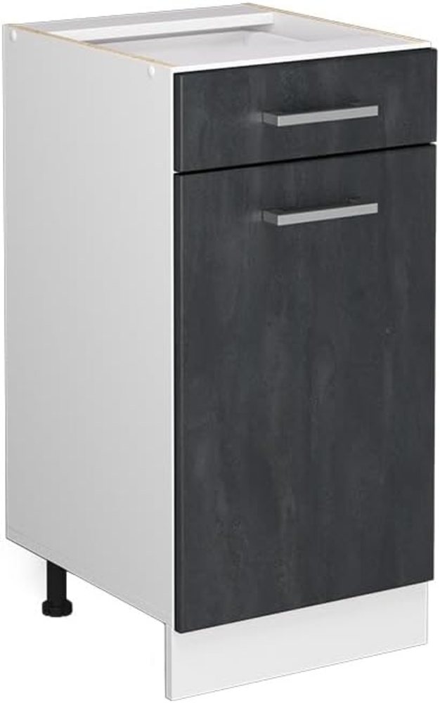 Vicco Küchenunterschrank R-Line, Schwarz Beton/Weiß, 40 cm AP Marmor Bild 1