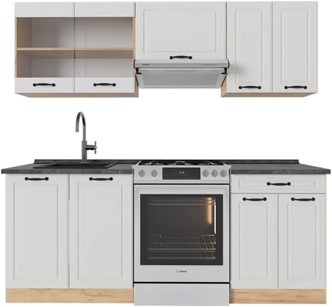 Küchenzeile R-Line Weiß Landhaus/Goldkraft Eiche 200 cm , AP Anthrazit Vicco Bild 1