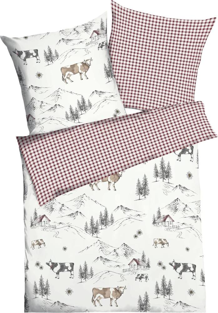 kaeppel Biber Bettwäsche 155x220 Allgäu Berge Kühe Hütten Wende rot 0229-502 Bild 1